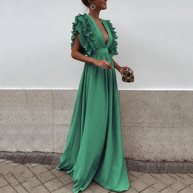 Vrouwelijke Maxi Jurk Gala Stijl met Gebogen Mouwen