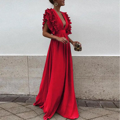 Vrouwelijke Maxi Jurk Gala Stijl met Gebogen Mouwen