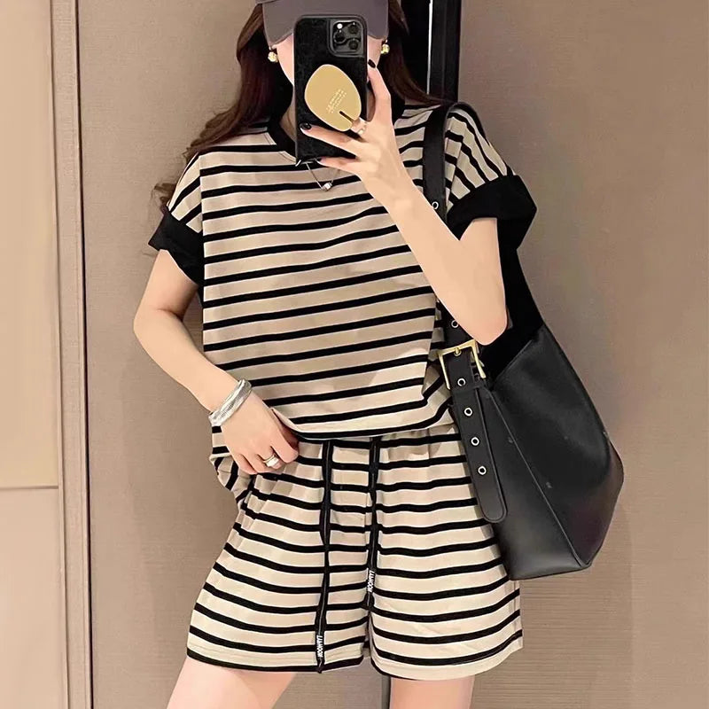 Zomerse Streep Set Frisse Mode Jurk en Broek