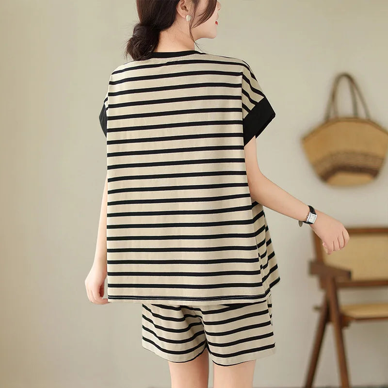 Zomerse Streep Set Frisse Mode Jurk en Broek
