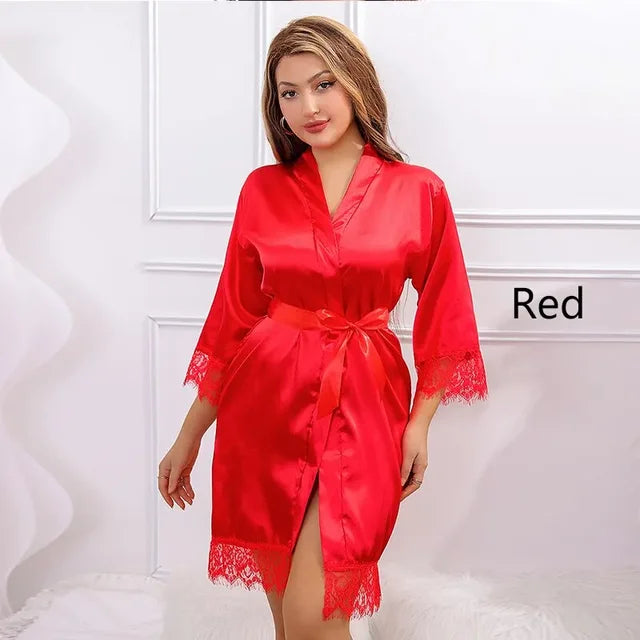 Dames Nachtkleding Zijde Rood Zwart Slaapset