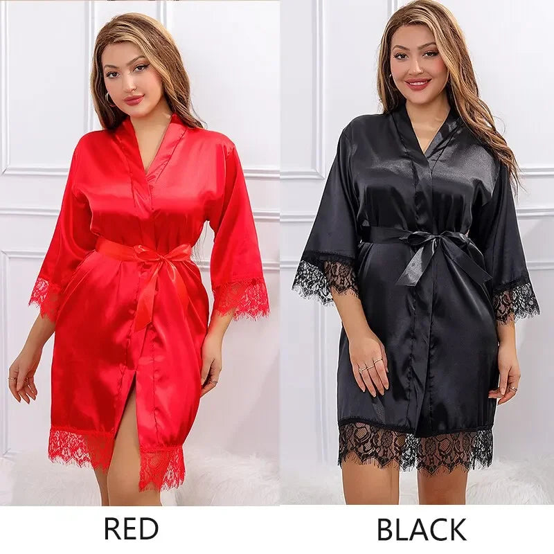 Dames Nachtkleding Zijde Rood Zwart Slaapset