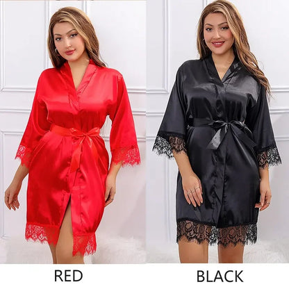 Dames Nachtkleding Zijde Rood Zwart Slaapset