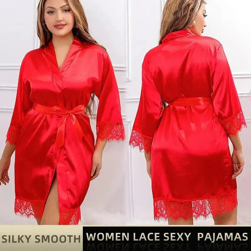 Dames Nachtkleding Zijde Rood Zwart Slaapset