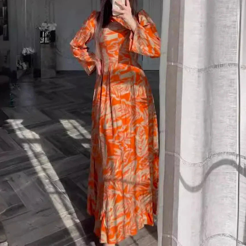 Lange Maxi Jurk met Mouw voor Vrouw Elegante Stijl