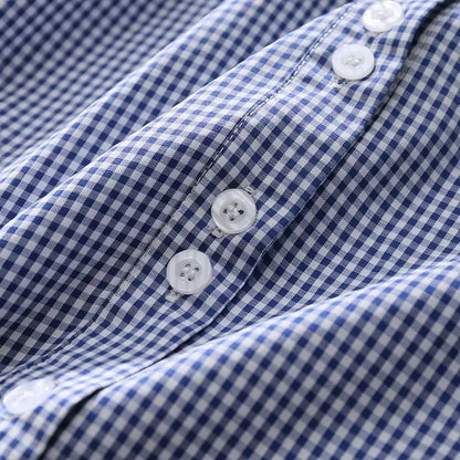 Blauw Geruit Vrouwen Shirt met Kanten Details