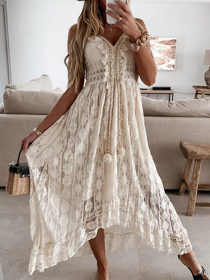 Lange Zomerjurk Dames Boho Stijl Kant Rok - StudioMarella