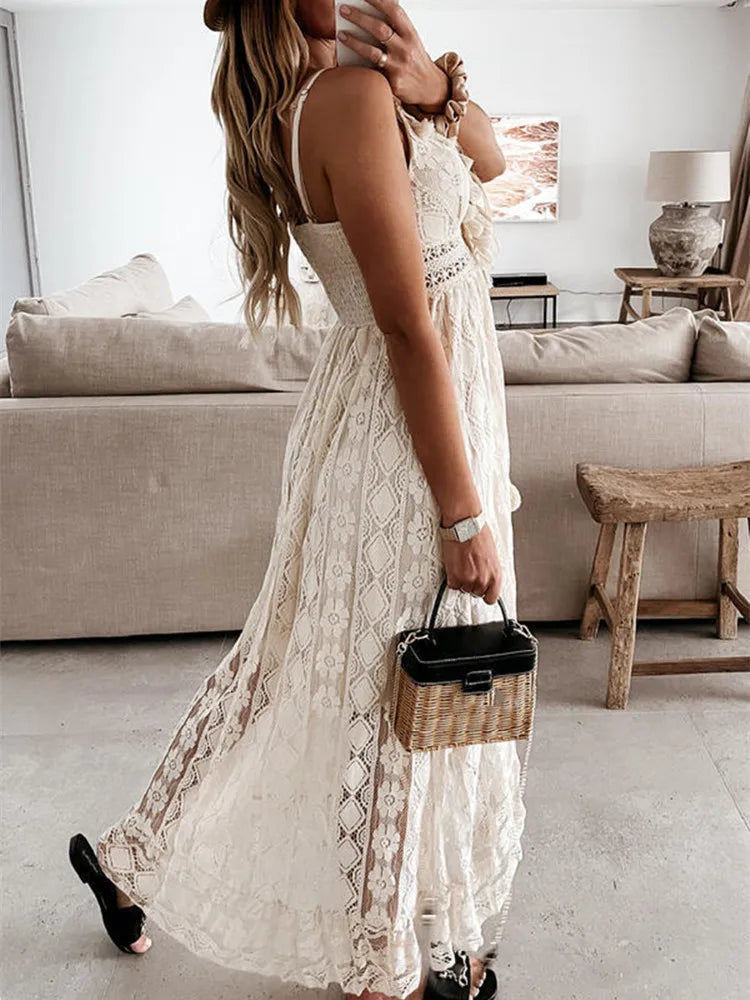 Lange Zomerjurk Dames Boho Stijl Kant Rok