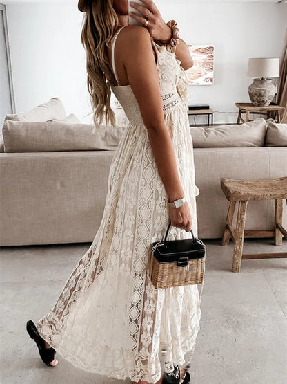 Lange Zomerjurk Dames Boho Stijl Kant Rok