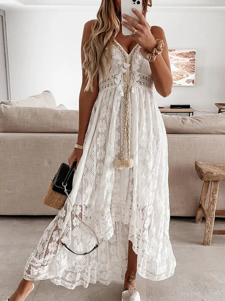 Lange Zomerjurk Dames Boho Stijl Kant Rok