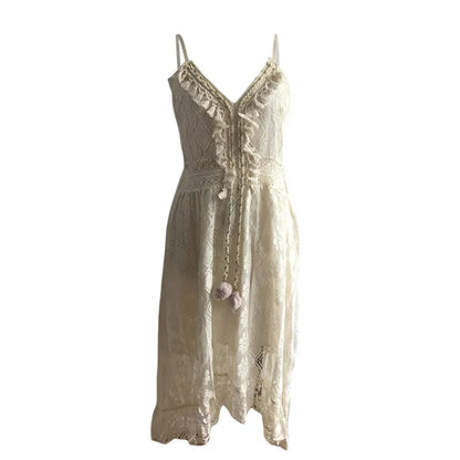 Lange Zomerjurk Dames Boho Stijl Kant Rok