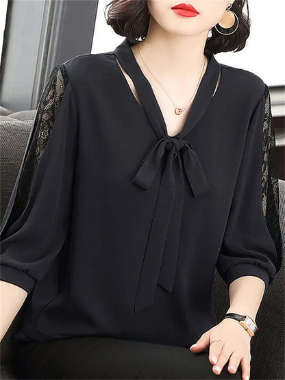 Vrouwen Zomer Blouse met Kanten Mouwen