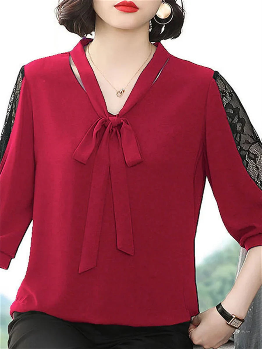 Vrouwen Zomer Blouse met Kanten Mouwen