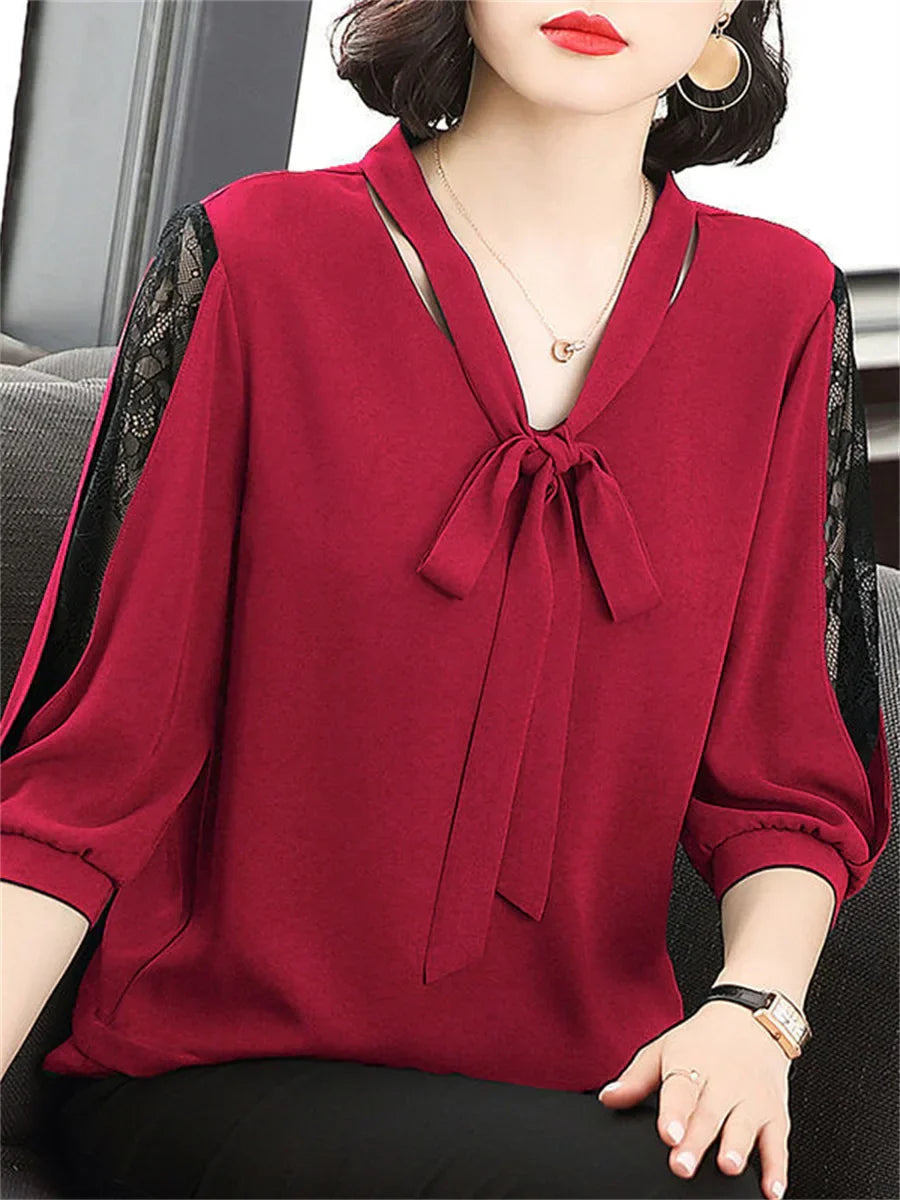 Vrouwen Zomer Blouse met Kanten Mouwen
