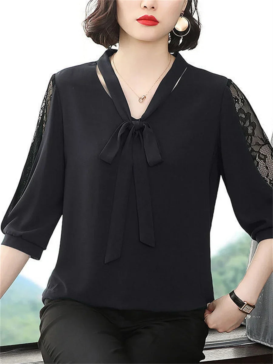 Vrouwen Zomer Blouse met Kanten Mouwen