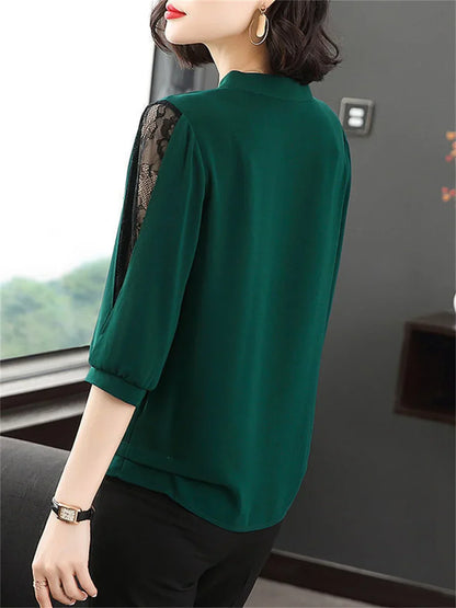 Vrouwen Zomer Blouse met Kanten Mouwen