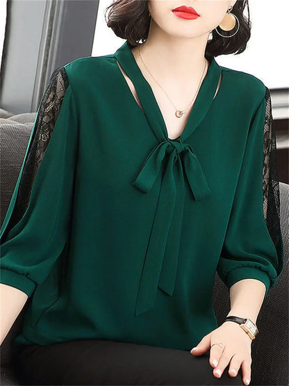 Vrouwen Zomer Blouse met Kanten Mouwen