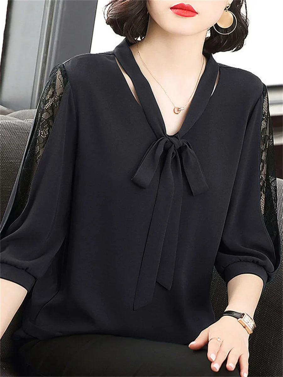 Vrouwen Zomer Blouse met Kanten Mouwen