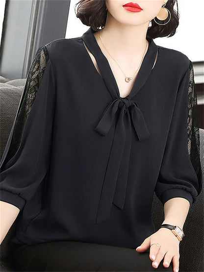 Vrouwen Zomer Blouse met Kanten Mouwen