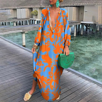 Vrouwen Zomerjurk Maxi Lichtgewicht Lange Mouwen Boho Stijl - StudioMarella