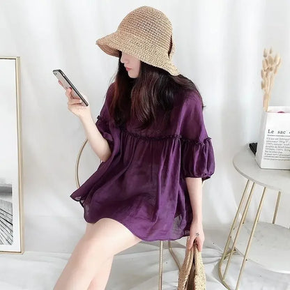 Vrouwelijke Zomerblouse Koreaanse Stijl Elegante Korte Mouw