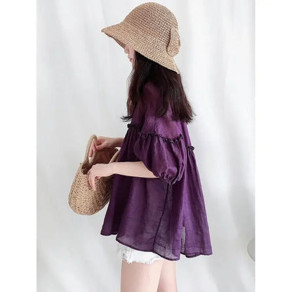 Vrouwelijke Zomerblouse Koreaanse Stijl Elegante Korte Mouw