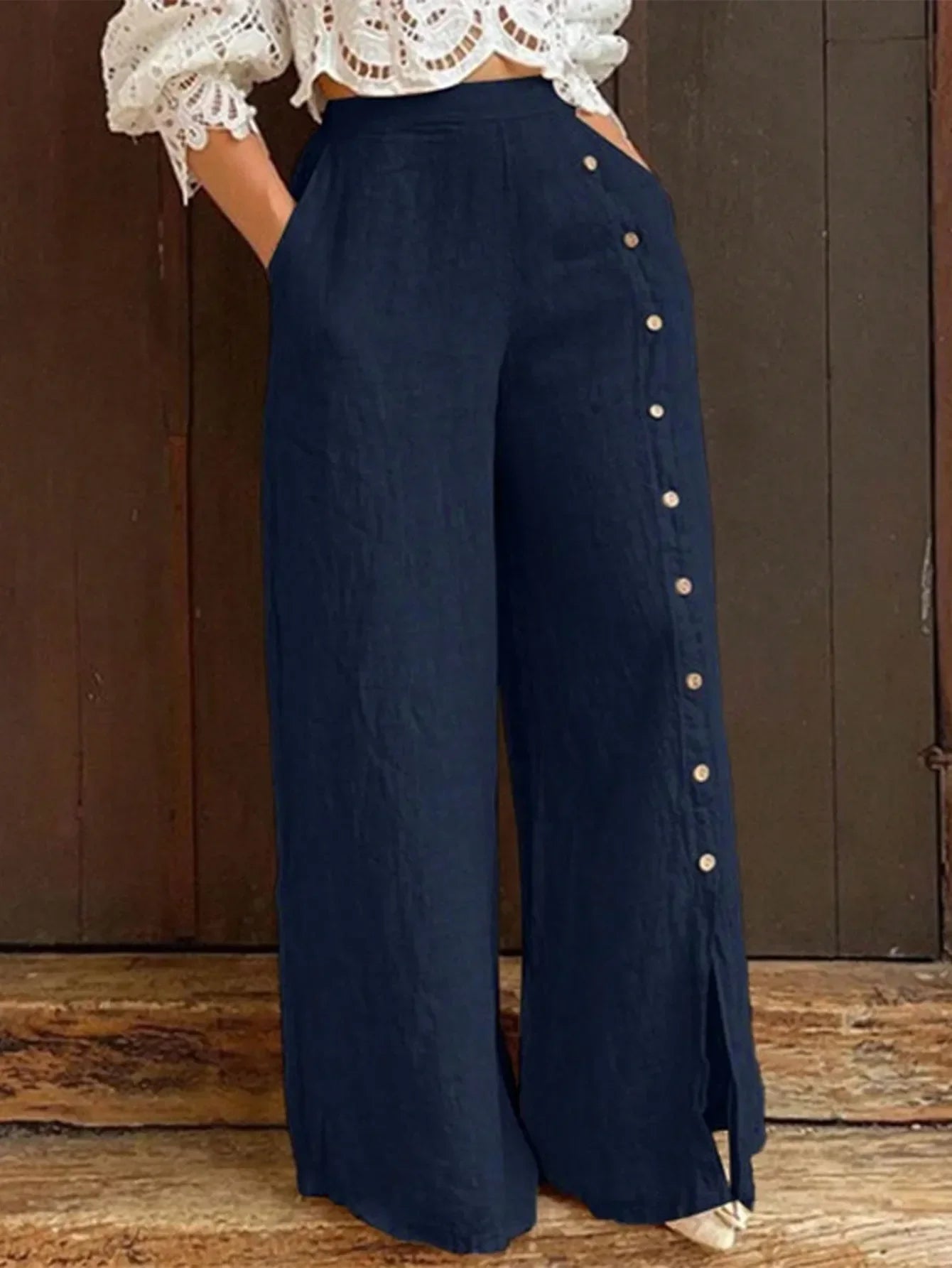 Dames Broek Elastische Taille Wijde Pijpen Comfortabel