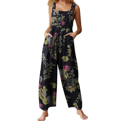 Jumpsuit voor Dames Zomerse Bladprint Luchtig en Comfortabel