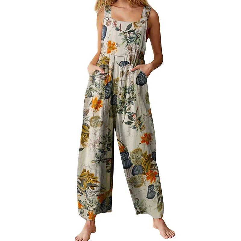 Jumpsuit voor Dames Zomerse Bladprint Luchtig en Comfortabel