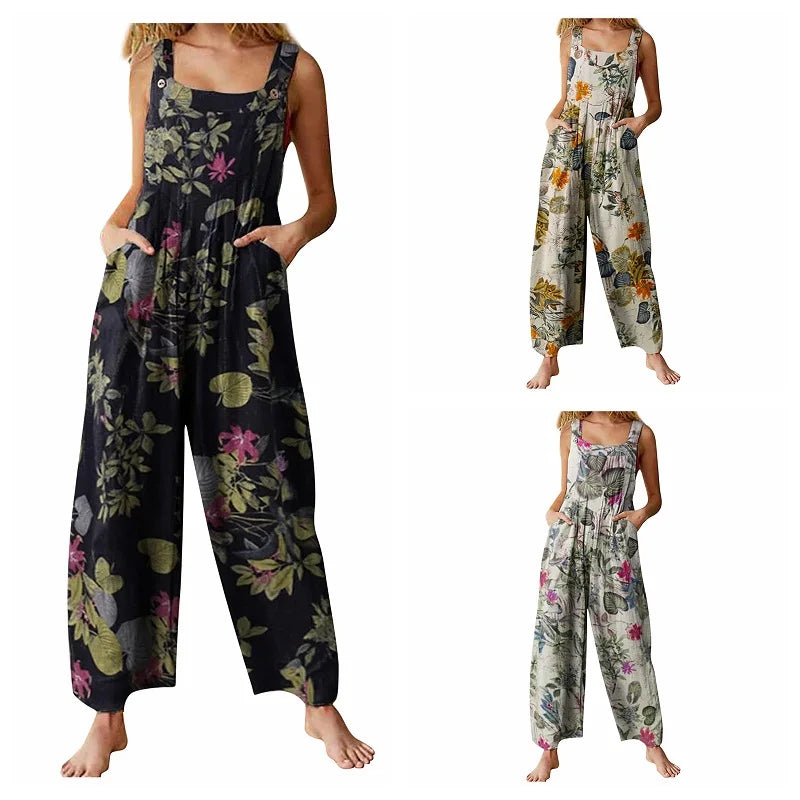 Jumpsuit voor Dames Zomerse Bladprint Luchtig en Comfortabel