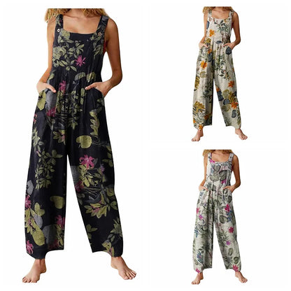 Jumpsuit voor Dames Zomerse Bladprint Luchtig en Comfortabel