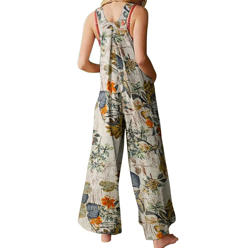 Jumpsuit voor Dames Zomerse Bladprint Luchtig en Comfortabel