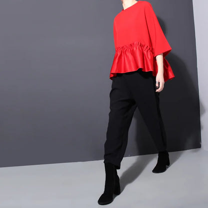 Vrouwelijke Ruffle Blouse Asymmetrische Halslijn Zomerse Stijl