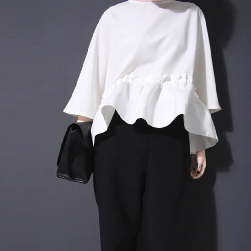 Vrouwelijke Ruffle Blouse Asymmetrische Halslijn Zomerse Stijl