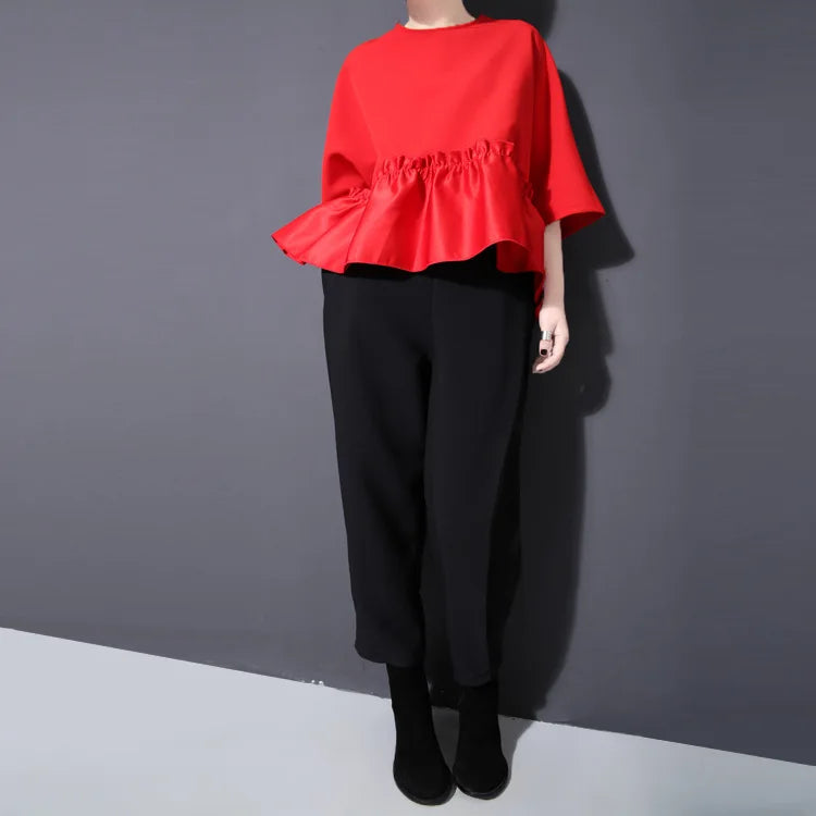 Vrouwelijke Ruffle Blouse Asymmetrische Halslijn Zomerse Stijl