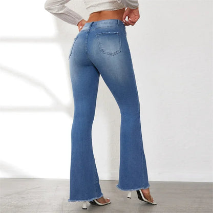 Slim Fit Jeans met Kwast Details Donkerblauw Denim