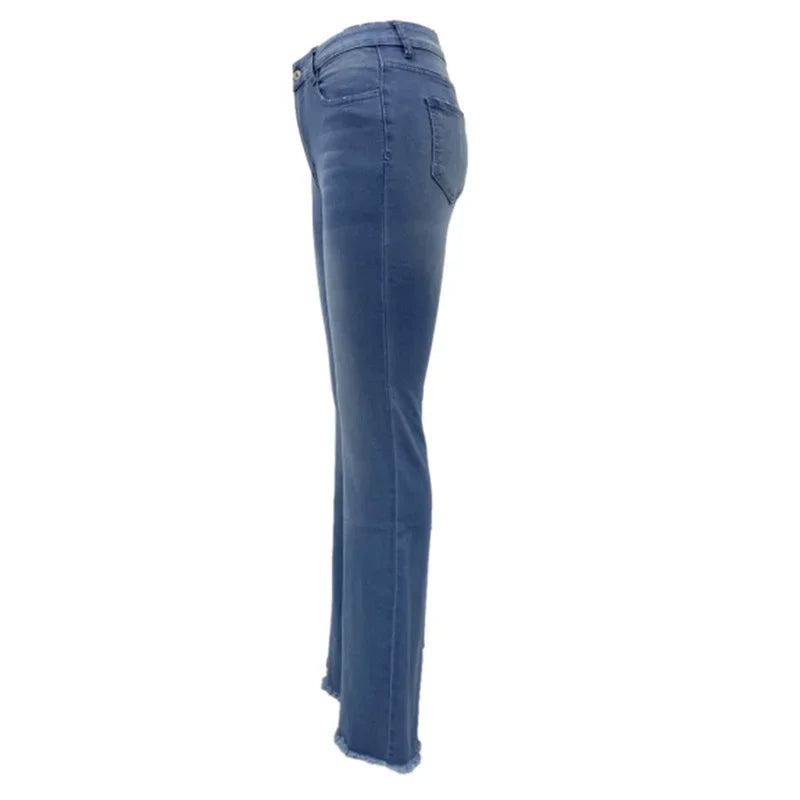 Slim Fit Jeans met Kwast Details Donkerblauw Denim