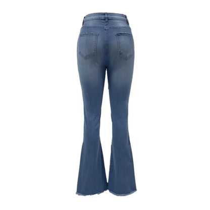 Slim Fit Jeans met Kwast Details Donkerblauw Denim
