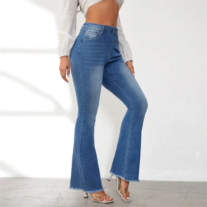Slim Fit Jeans met Kwast Details Donkerblauw Denim