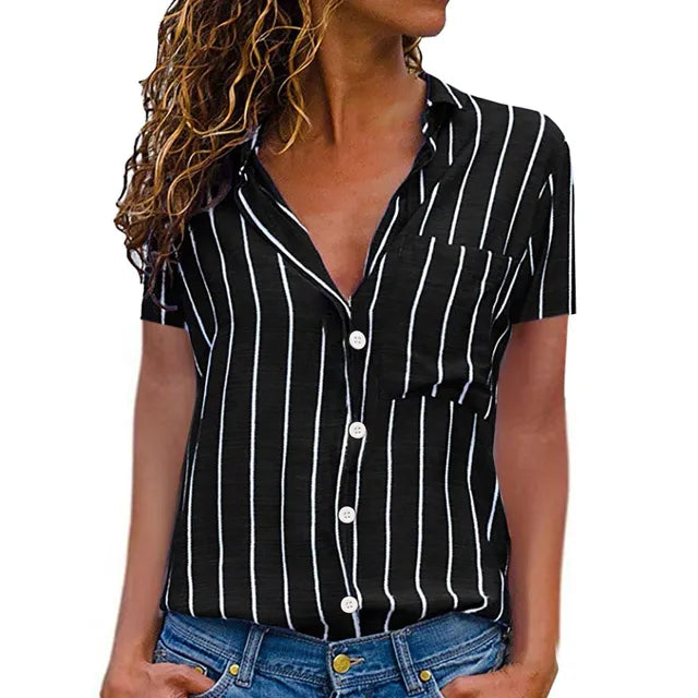 Vrouwelijke Streep Blouse Zomer Jurkstof Elegante Look - StudioMarella