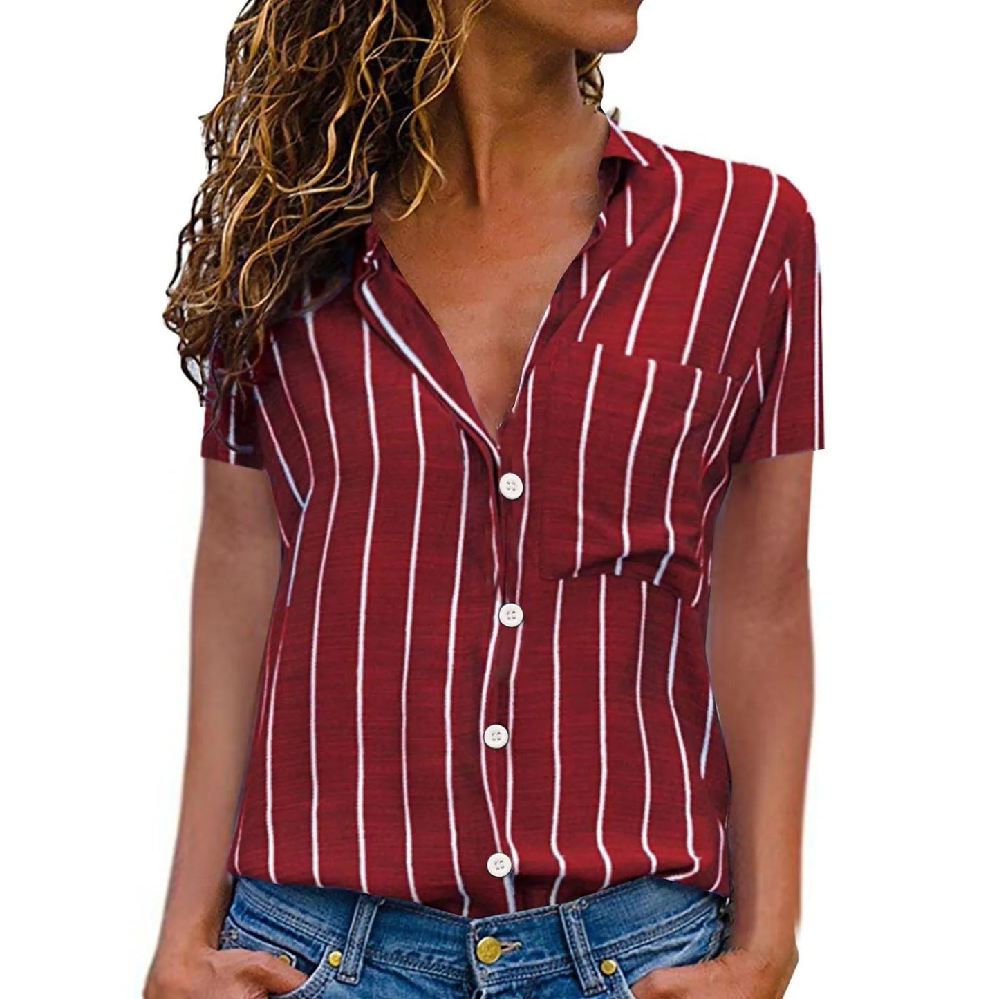 Vrouwelijke Streep Blouse Zomer Jurkstof Elegante Look