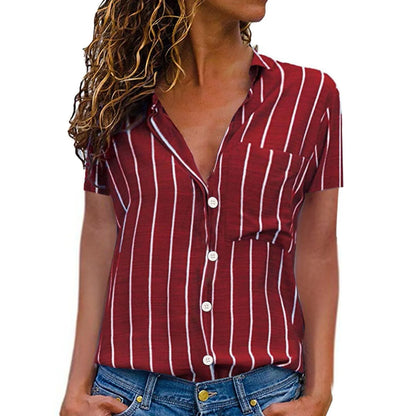 Vrouwelijke Streep Blouse Zomer Jurkstof Elegante Look