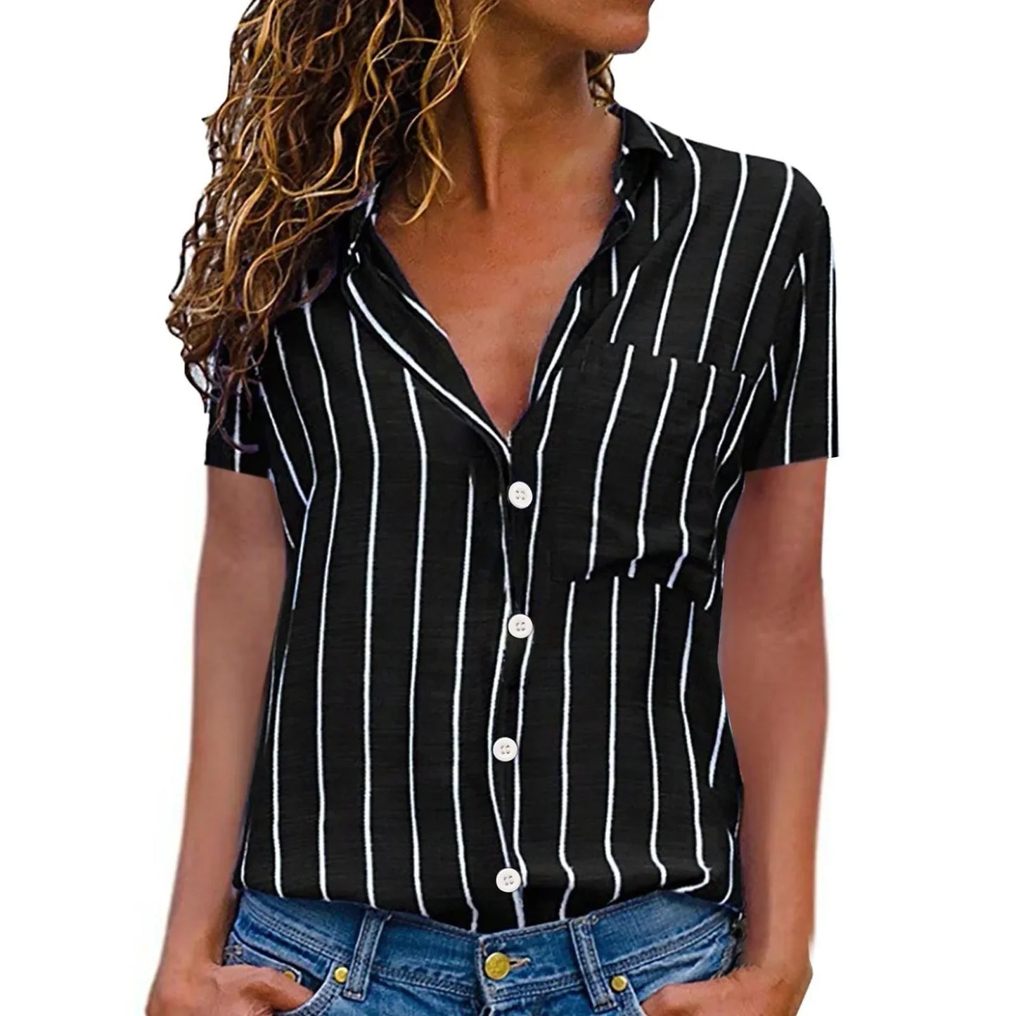 Vrouwelijke Streep Blouse Zomer Jurkstof Elegante Look