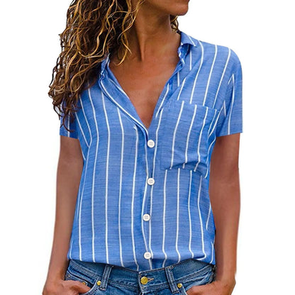 Vrouwelijke Streep Blouse Zomer Jurkstof Elegante Look