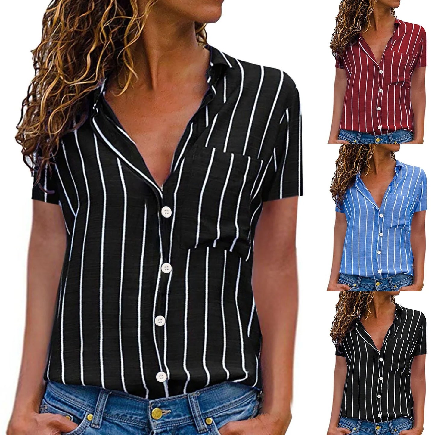 Vrouwelijke Streep Blouse Zomer Jurkstof Elegante Look