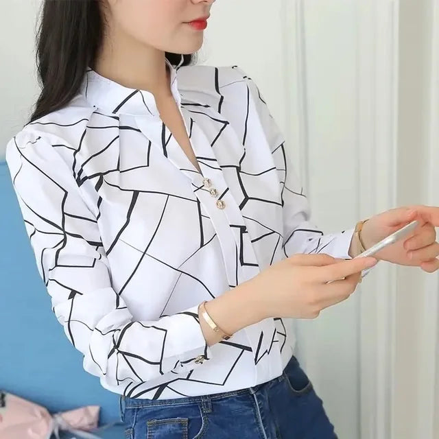 Dames Blouse Wit met Strepen Klassiek Stijl