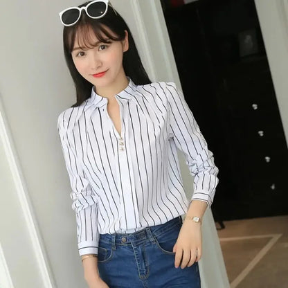 Dames Blouse Wit met Strepen Klassiek Stijl