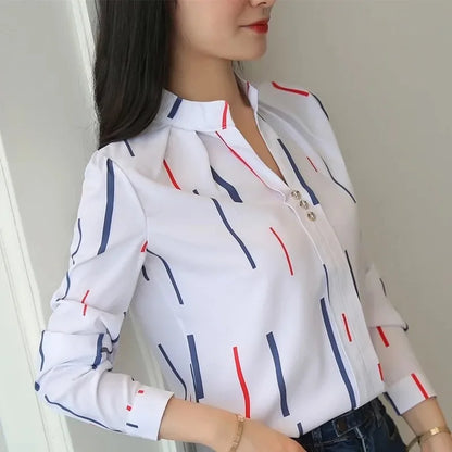 Dames Blouse Wit met Strepen Klassiek Stijl