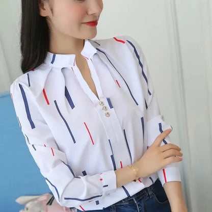 Dames Blouse Wit met Strepen Klassiek Stijl