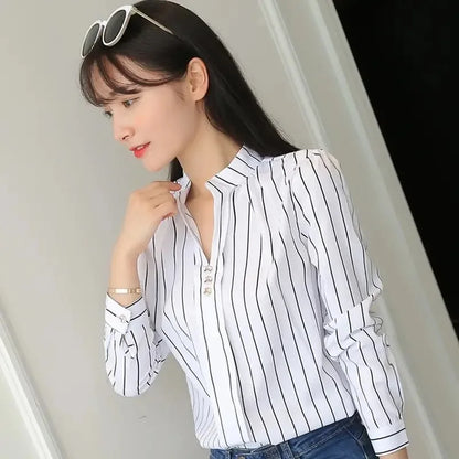 Dames Blouse Wit met Strepen Klassiek Stijl